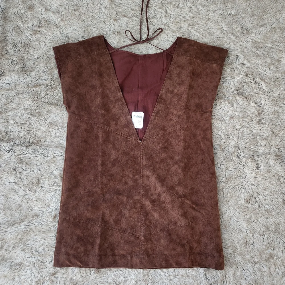 Free People Sawyer Faux Leather‎ Mini Dress Chicory Coffee Brown Women's Medium